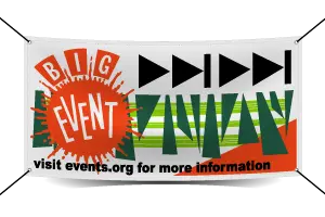 Printed event banner with corner grommets