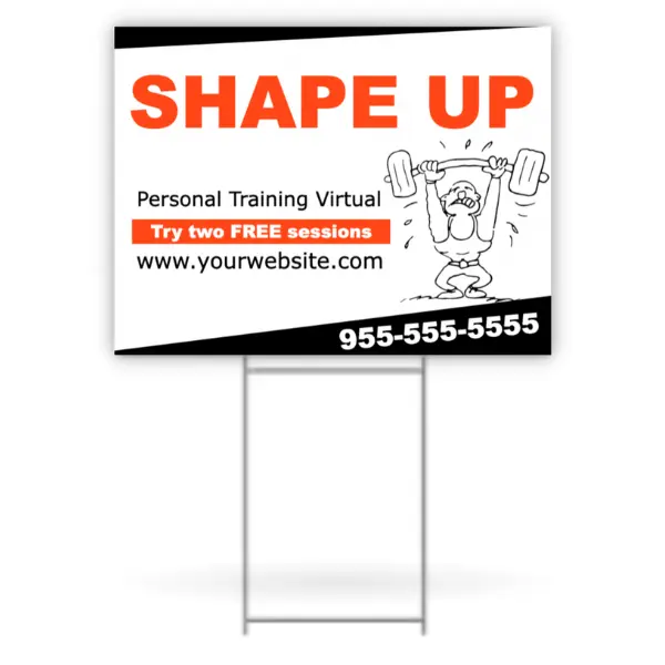 Printed yard sign on a wire stake